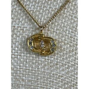 Christian Dior Gold Tone Interlocking CD Rhinestone Necklace